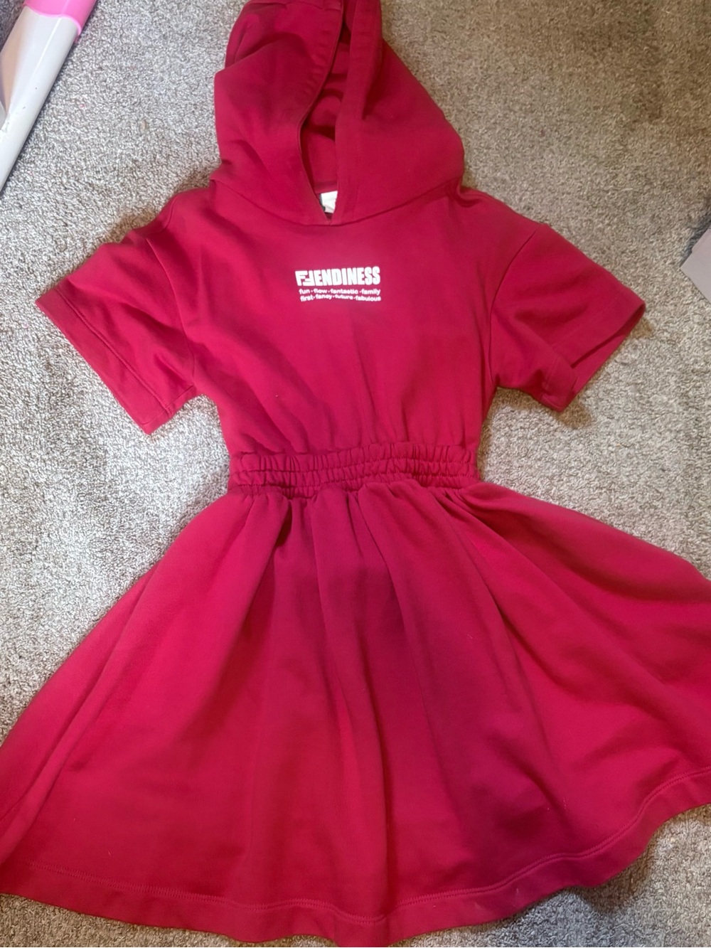 Fendi Girls' Hooded Dress in red with back slightly out